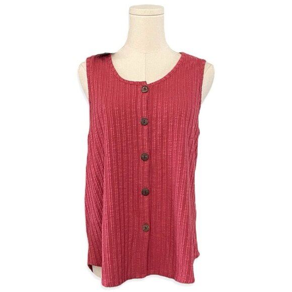 W5 Anthropologie NWT Ribbed Tank Womens M Red Button Front Lightweight Scoop - Picture 1 of 9